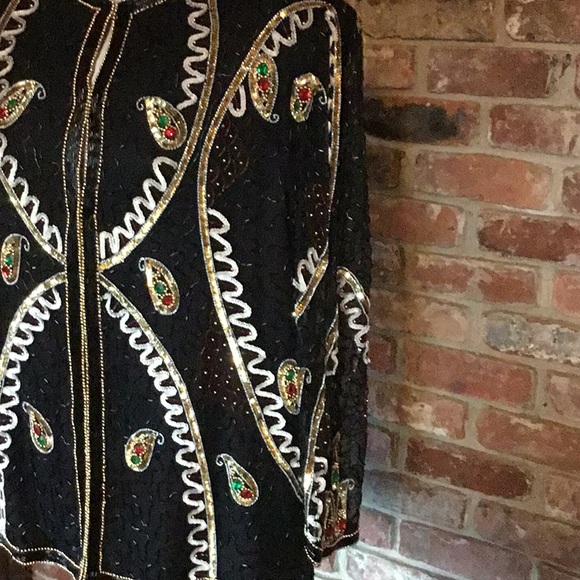Vintage Eve’s Allure Black Sequins Jacket Sz. Med. 100% Silk - Picture 4 of 15